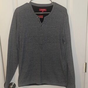 Guess Shirt Mens Medium Gray Henley Long Sleeve layer Knit Pullover NWT